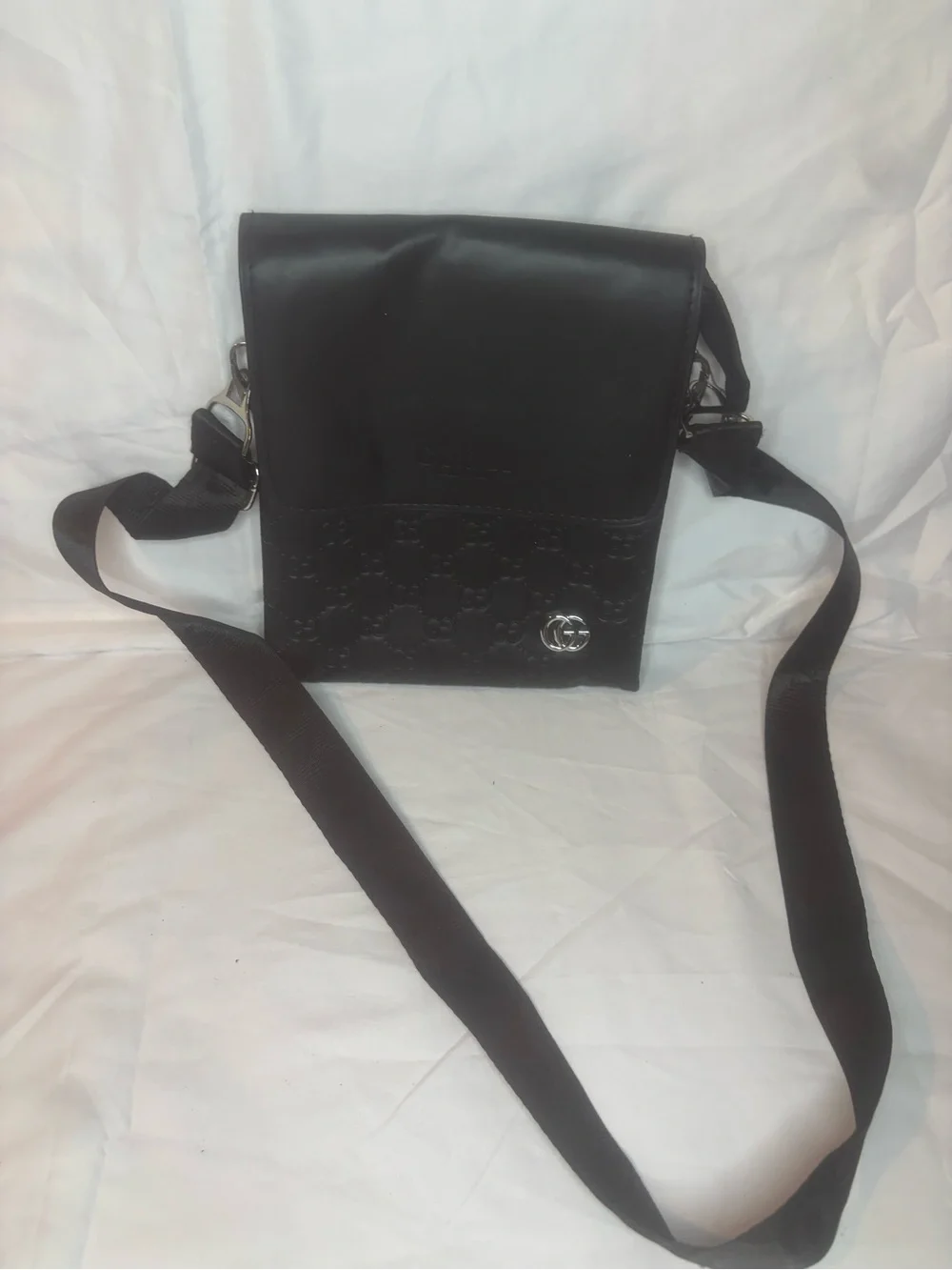 Gucci Black Nylon Messenger Bag with Silver Hardware